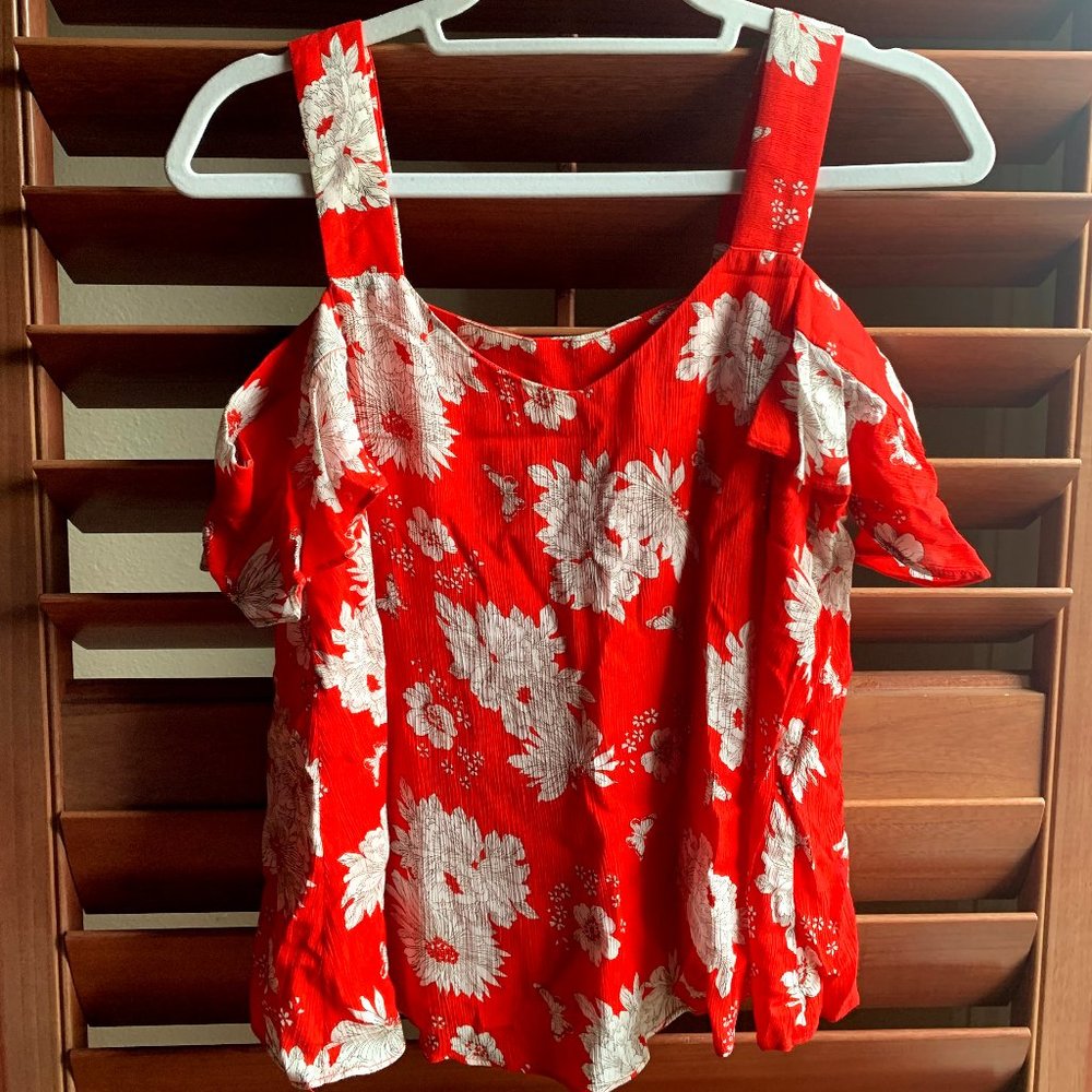 Off-the-shoulder Red/Orange Floral Top - XS